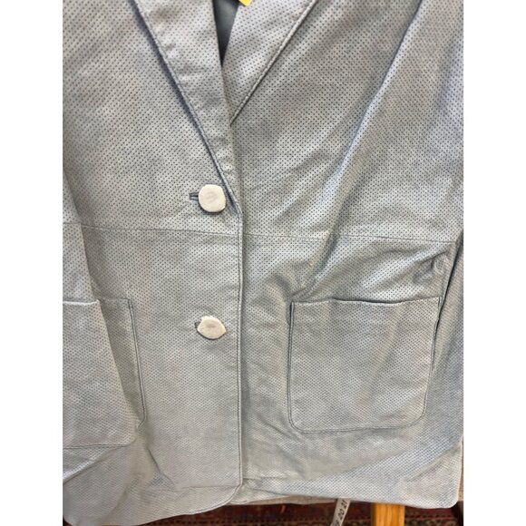 Women’s Denim & Co. Perforated Light Blue Leather Blazer Jacket Size L New W/Tag - Picture 6 of 8